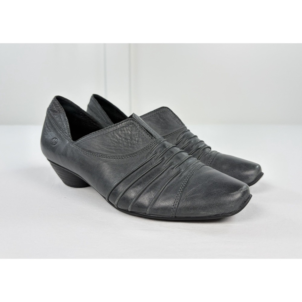 Josef‎ Seibel Tina Black Leather Ruched Slip On Comfort Pumps Shoes Women 38 7.5